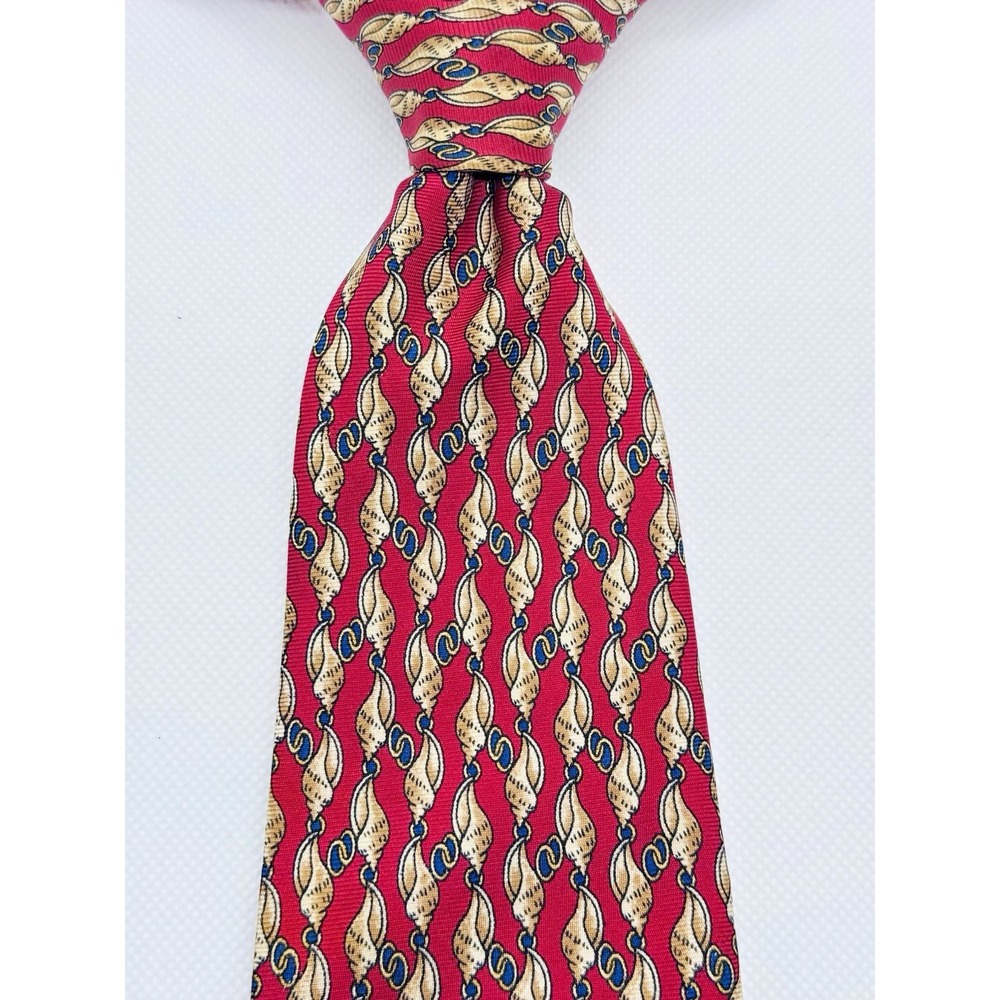 Brooks Brothers Makers Silk Necktie Men Red Conch‎ Shells 3.5"W 60"L